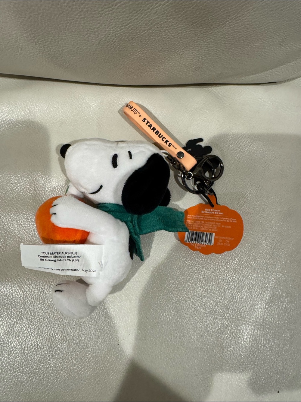 Starbucks Snoopy Plush Keychain in White, Black, Green & Orange